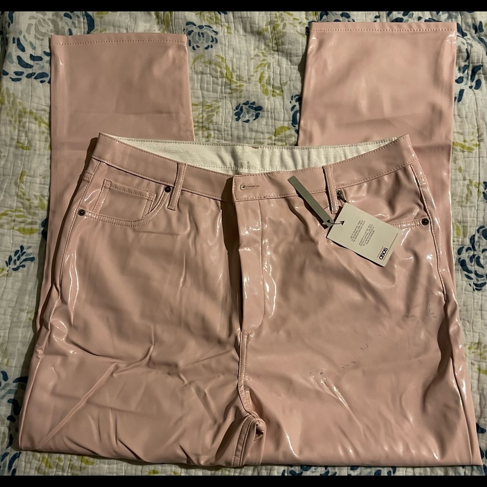 New . High waisted. Pale pink Vinyl  jeans from ASOS
